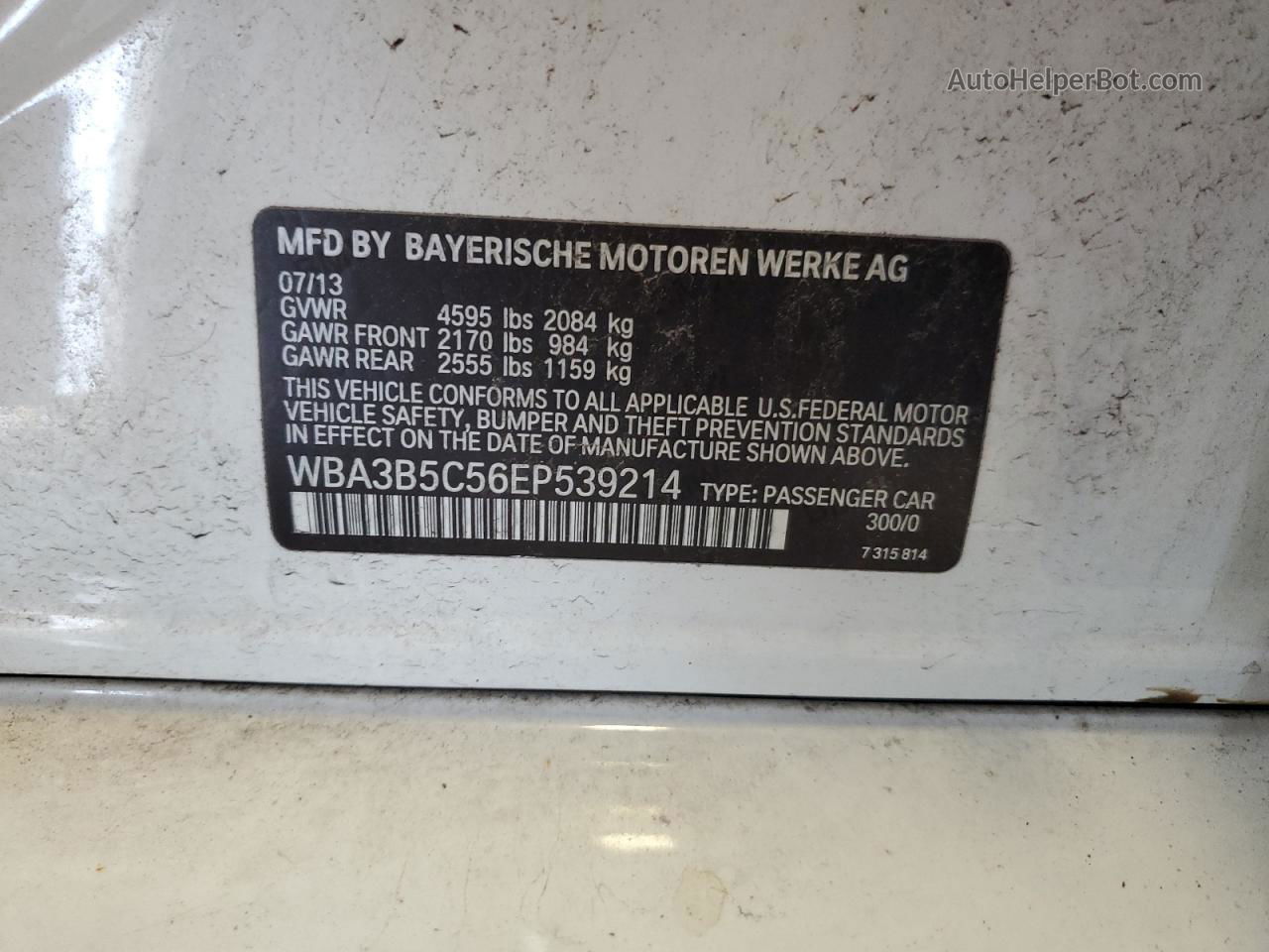 2014 Bmw 328 Xi Sulev White vin: WBA3B5C56EP539214