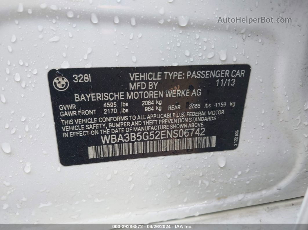 2014 Bmw 328i Xdrive White vin: WBA3B5G52ENS06742