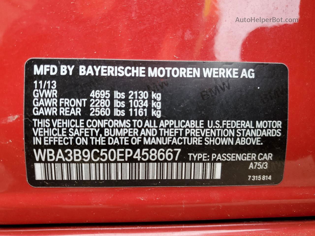 2014 Bmw 335 Xi Red vin: WBA3B9C50EP458667