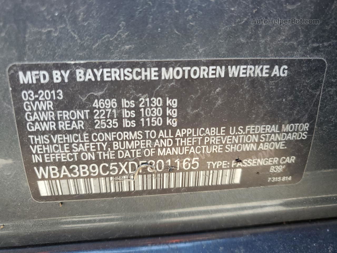 2013 Bmw 335 Xi Charcoal vin: WBA3B9C5XDF801165