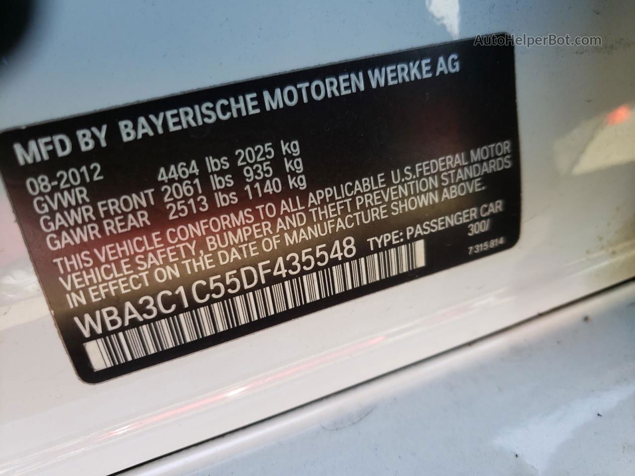 2013 Bmw 328 I Sulev White vin: WBA3C1C55DF435548