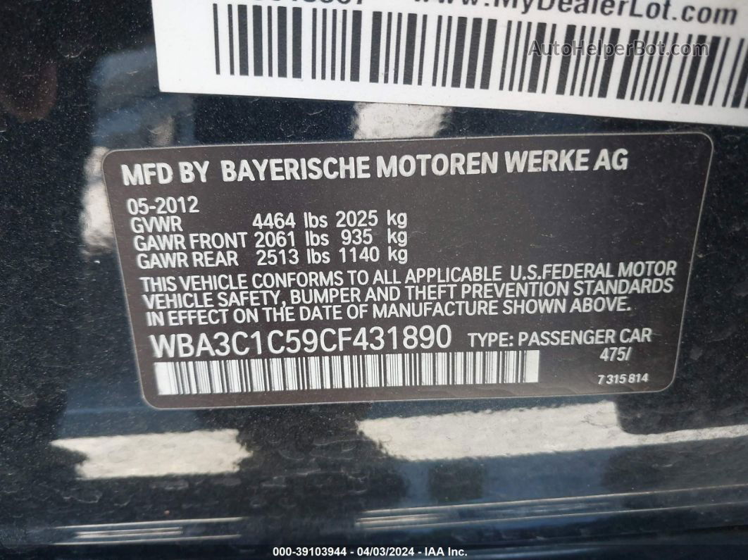 2012 Bmw 328i   Black vin: WBA3C1C59CF431890