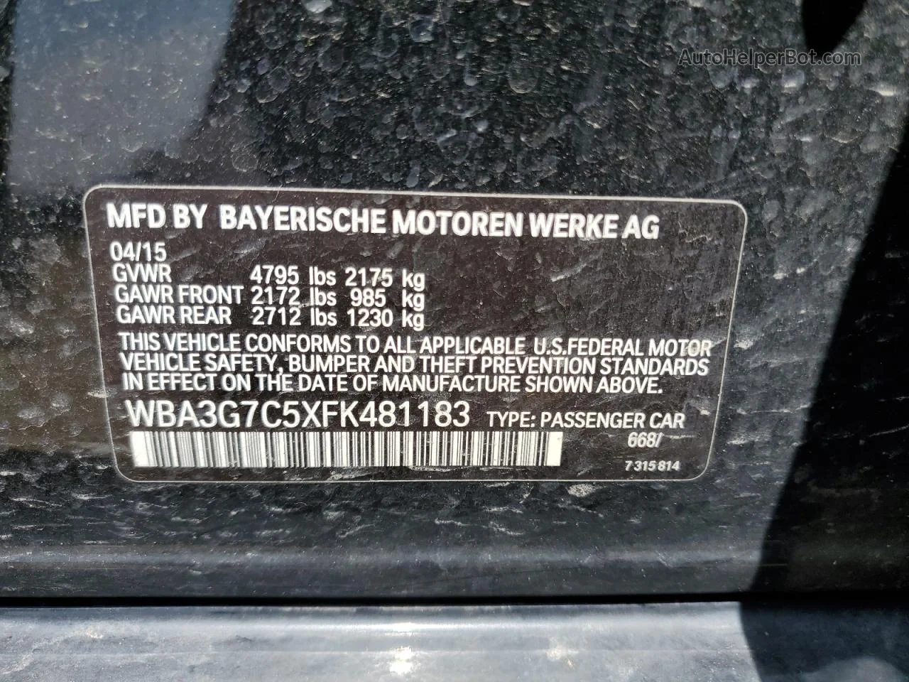 2015 Bmw 328 Xi Black vin: WBA3G7C5XFK481183