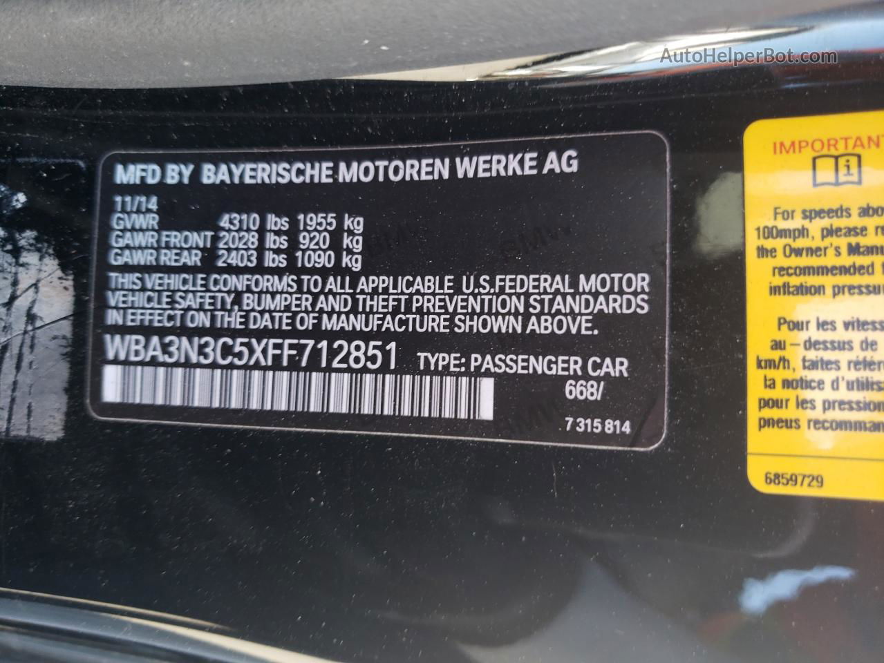 2015 Bmw 428 I Black vin: WBA3N3C5XFF712851