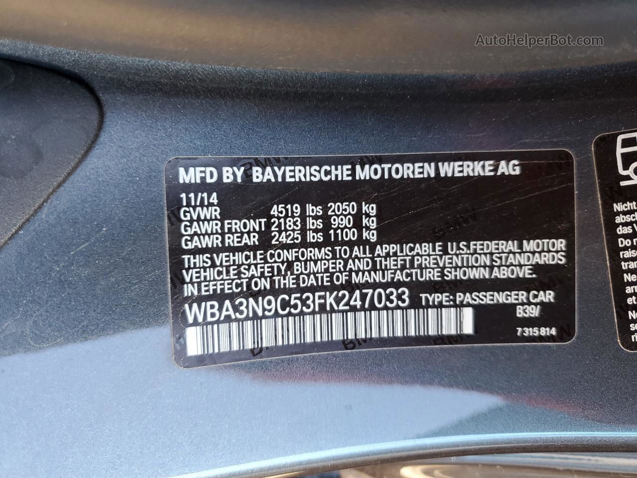 2015 Bmw 428 Xi Gray vin: WBA3N9C53FK247033