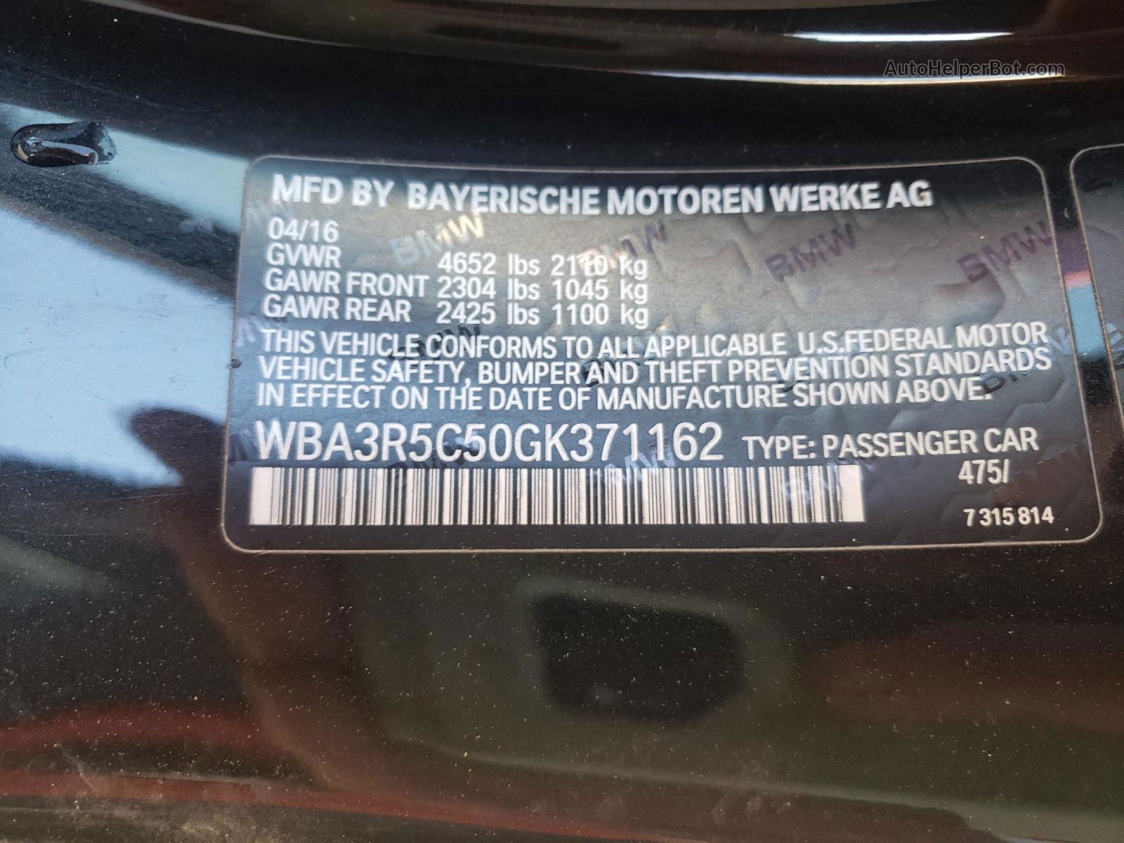 2016 Bmw 435 Xi Black vin: WBA3R5C50GK371162