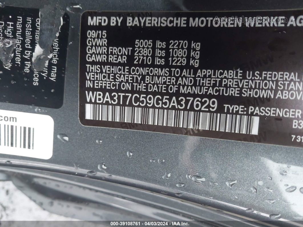 2016 Bmw 435i Xdrive Серый vin: WBA3T7C59G5A37629