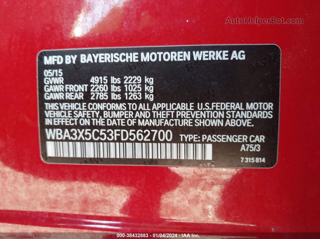 2015 Bmw 328i Gran Turismo Xdrive Red vin: WBA3X5C53FD562700