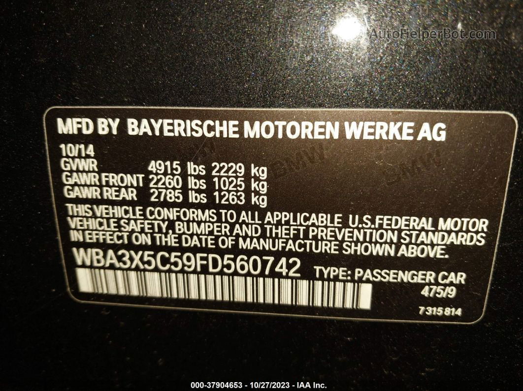 2015 Bmw 3 Series Gran Turismo 328i Xdrive Black vin: WBA3X5C59FD560742
