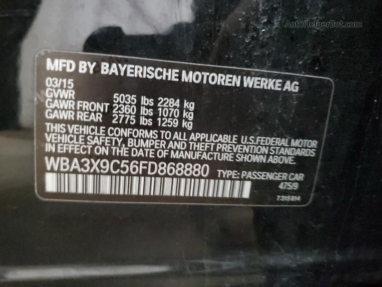 2015 Bmw 335 Xigt Black vin: WBA3X9C56FD868880