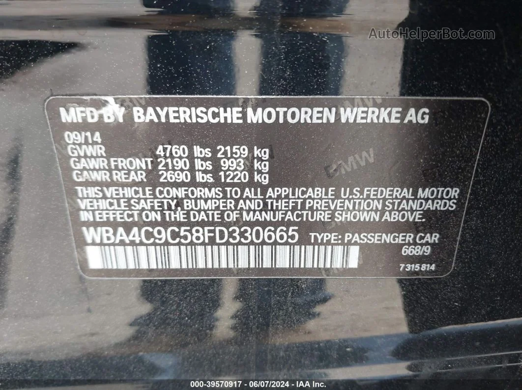 2015 Bmw 428 Gran Coupe Xdrive Black vin: WBA4C9C58FD330665