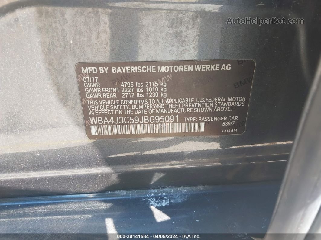 2018 Bmw 430i Gran Coupe Xdrive Серый vin: WBA4J3C59JBG95091