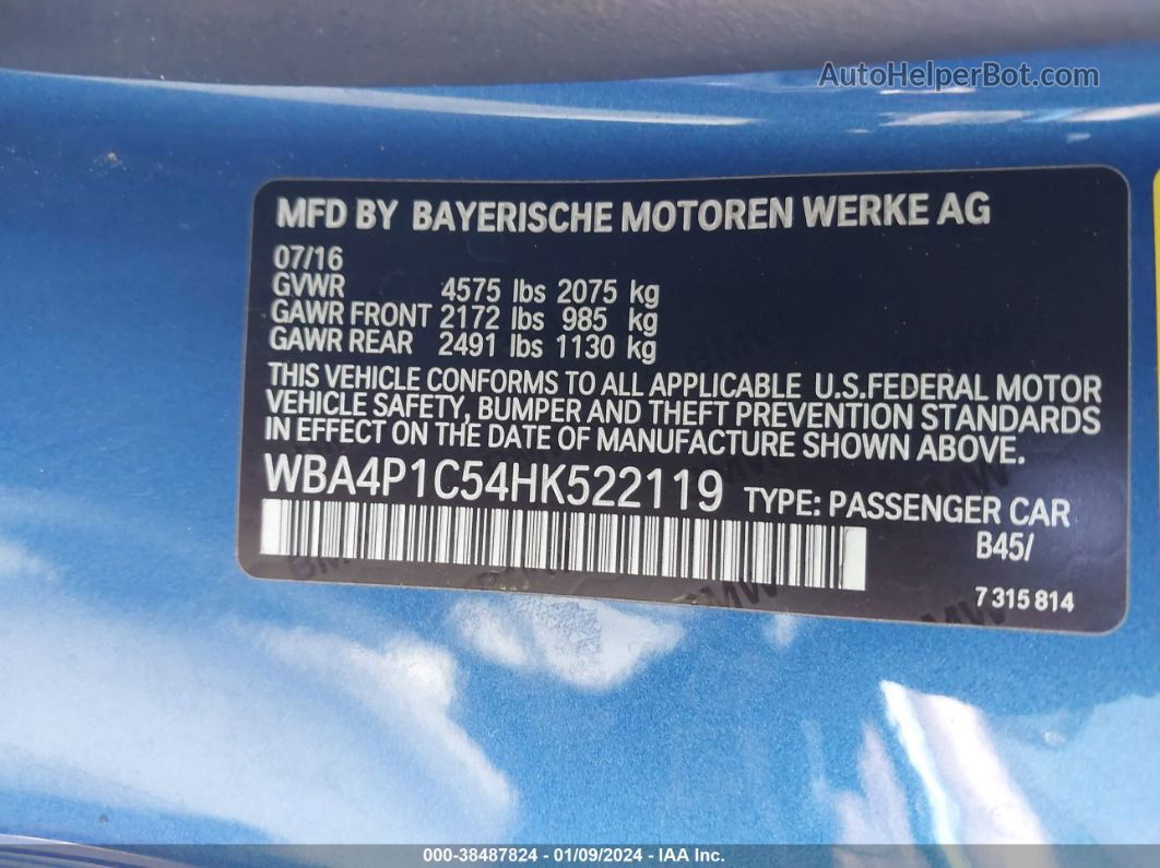 2017 Bmw 440i   Blue vin: WBA4P1C54HK522119