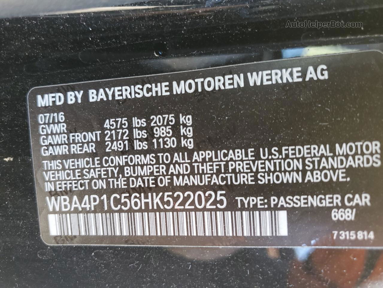 2017 Bmw 440i  Black vin: WBA4P1C56HK522025