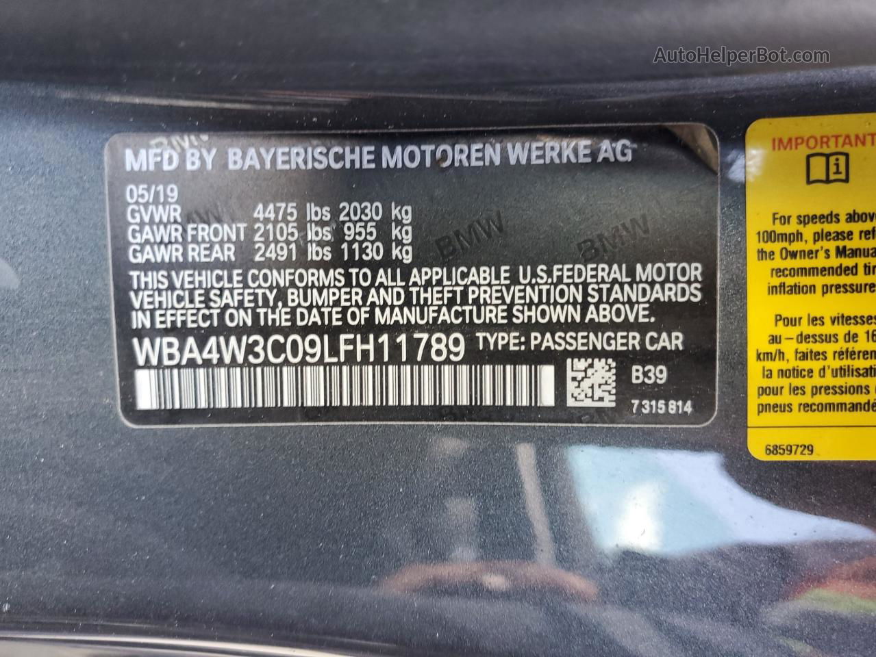 2020 Bmw 430i  Серый vin: WBA4W3C09LFH11789