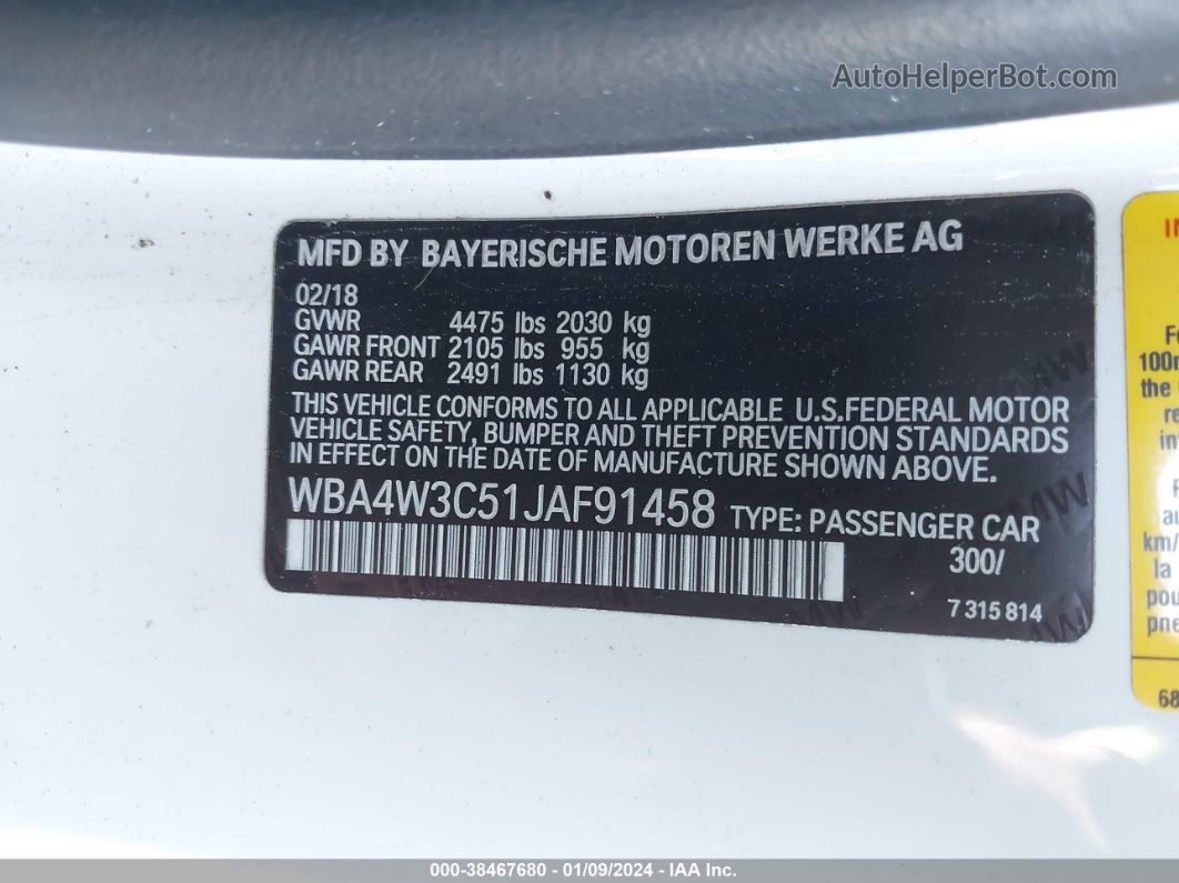 2018 Bmw 430i   Белый vin: WBA4W3C51JAF91458