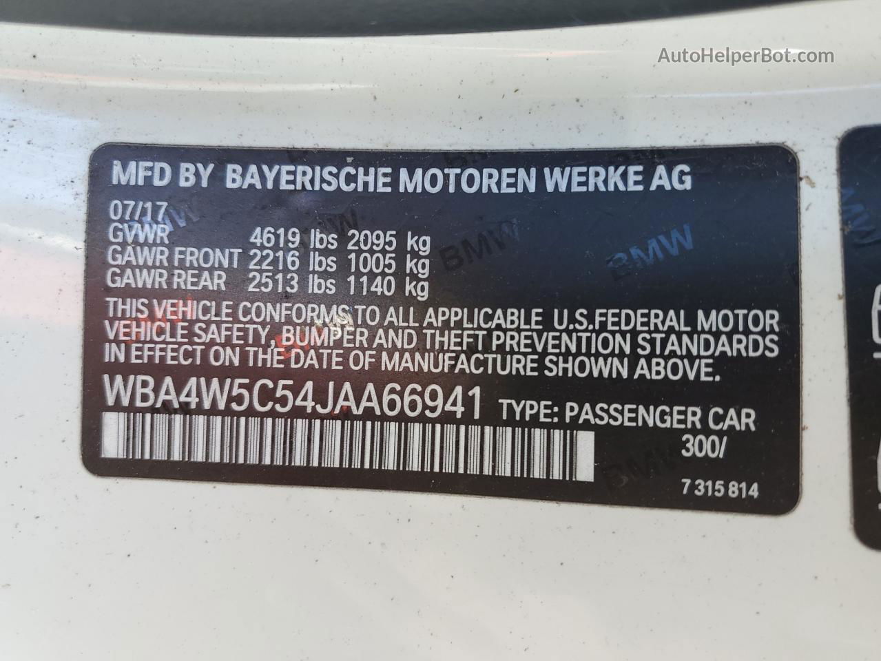 2018 Bmw 430xi  White vin: WBA4W5C54JAA66941