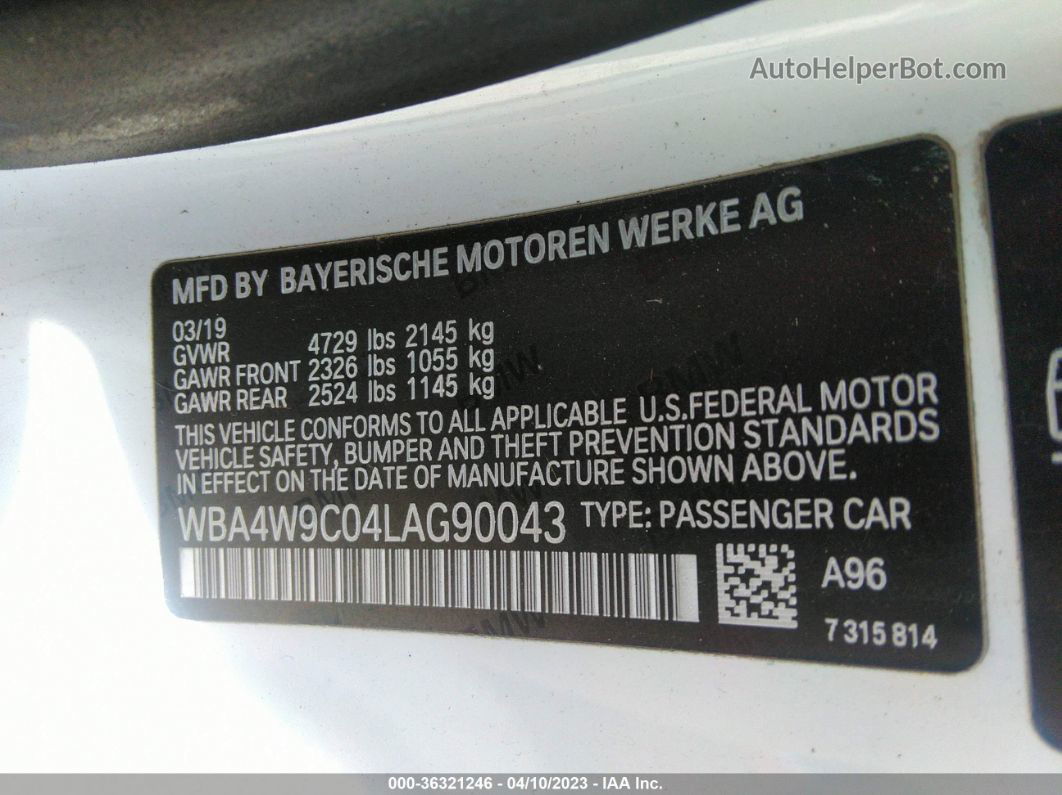 2020 Bmw 4 Series 440i Xdrive White vin: WBA4W9C04LAG90043