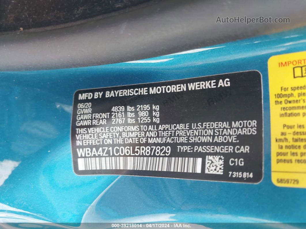 2020 Bmw 430i   Turquoise vin: WBA4Z1C06L5R87829