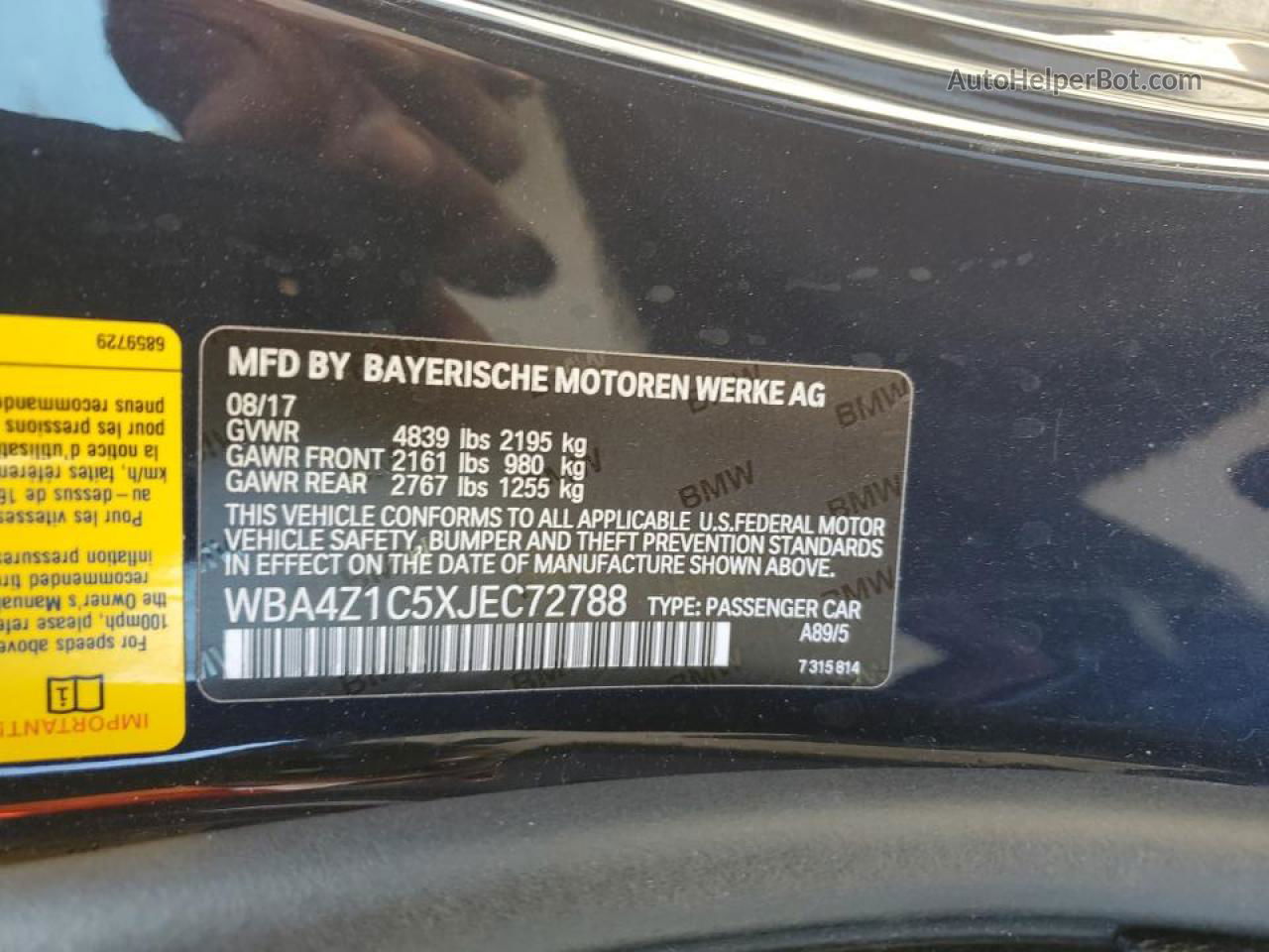 2018 Bmw 430i  Blue vin: WBA4Z1C5XJEC72788