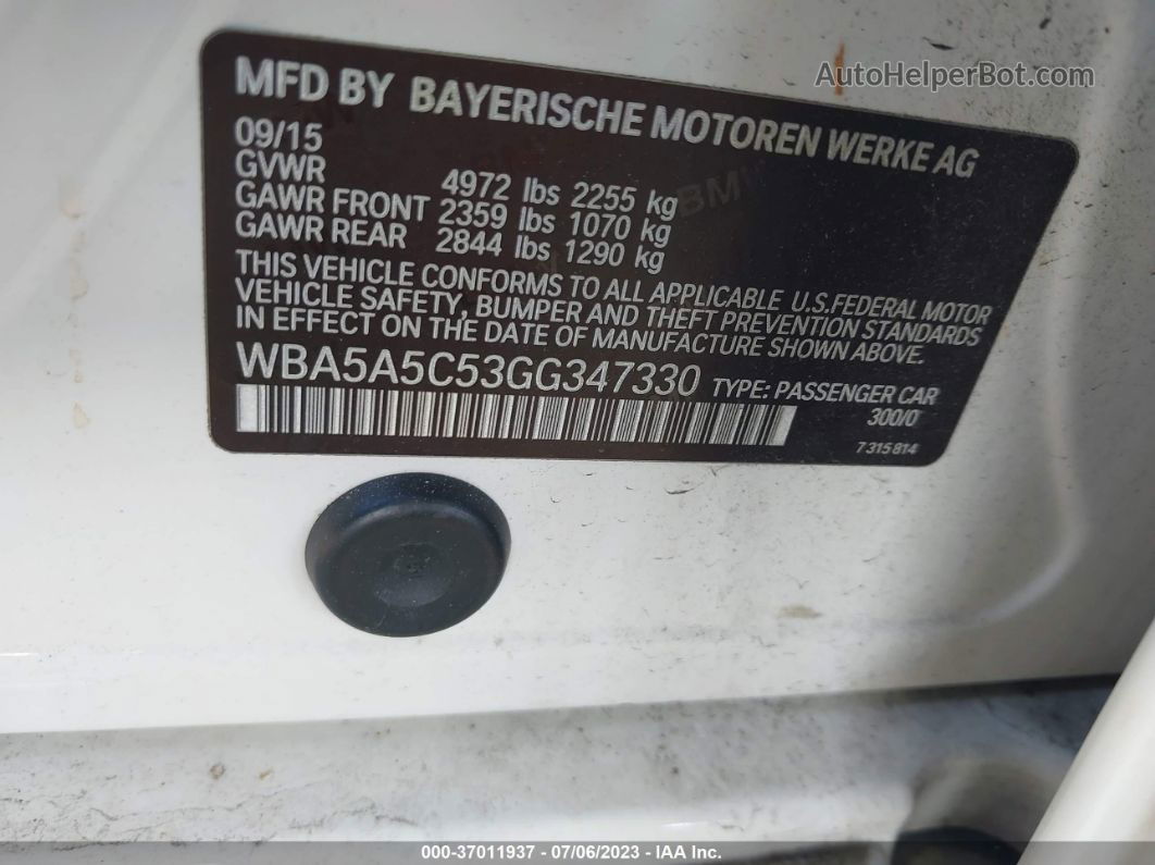 2016 Bmw 5 Series 528i Белый vin: WBA5A5C53GG347330