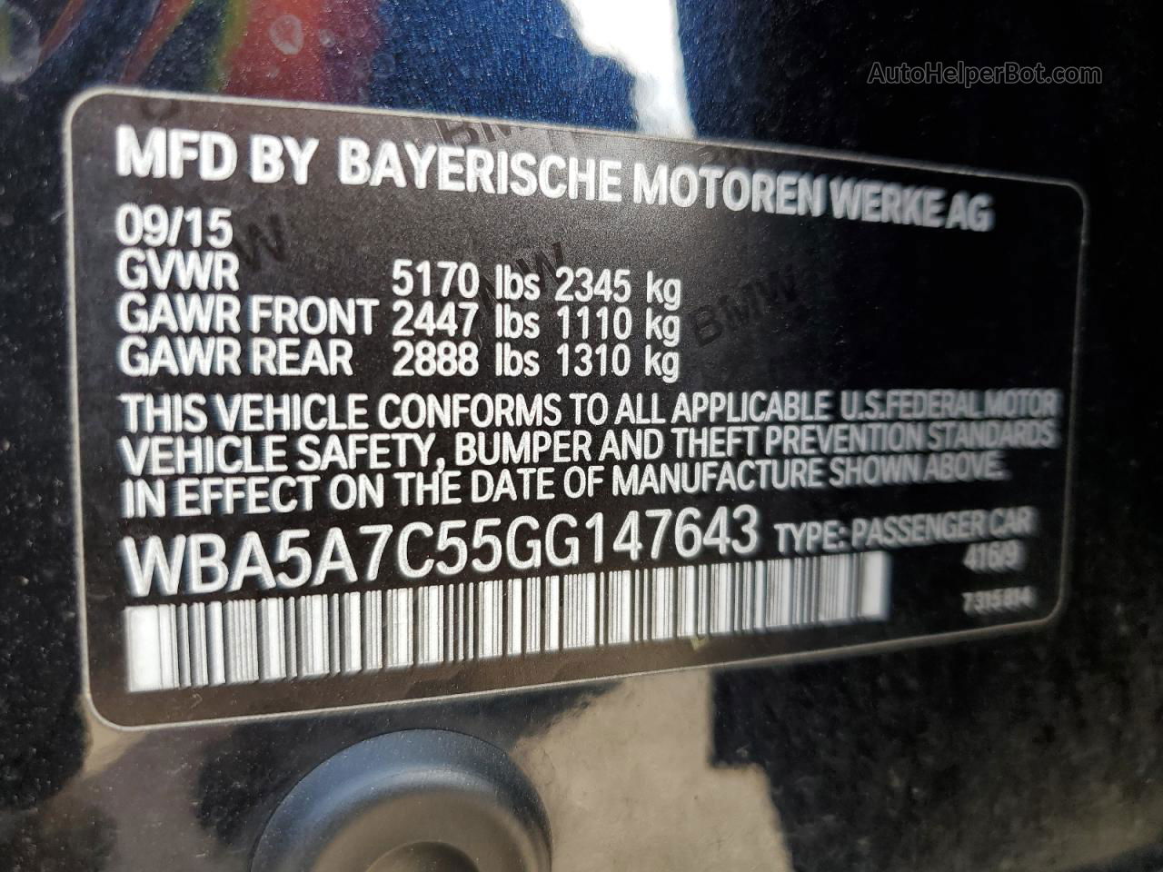 2016 Bmw 528 Xi Черный vin: WBA5A7C55GG147643