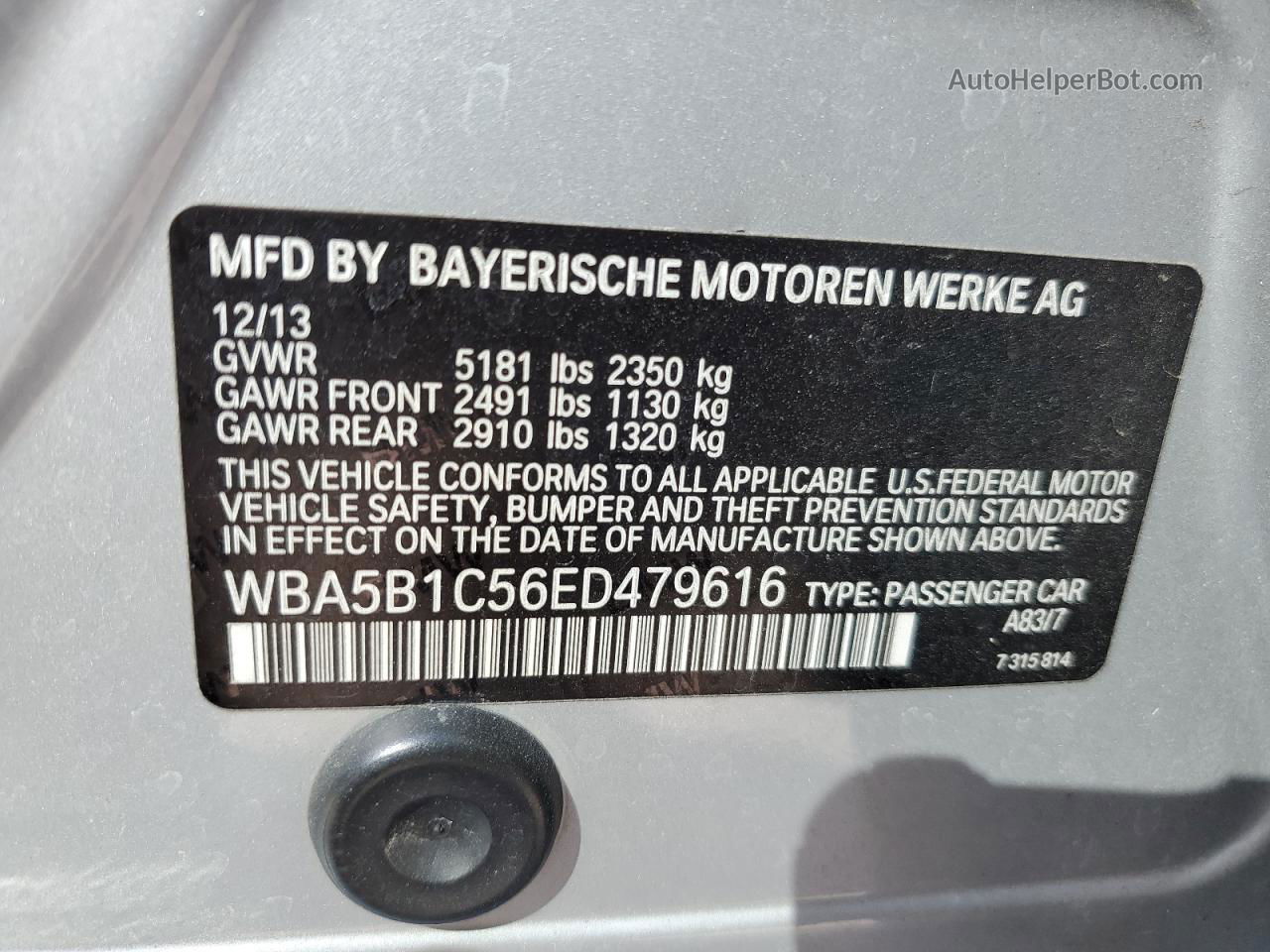 2014 Bmw 535 I Серебряный vin: WBA5B1C56ED479616