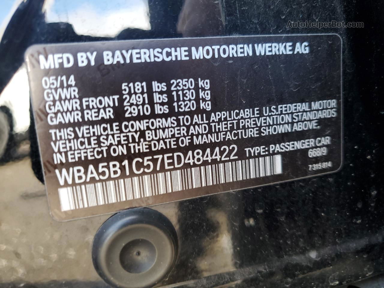 2014 Bmw 535 I Черный vin: WBA5B1C57ED484422