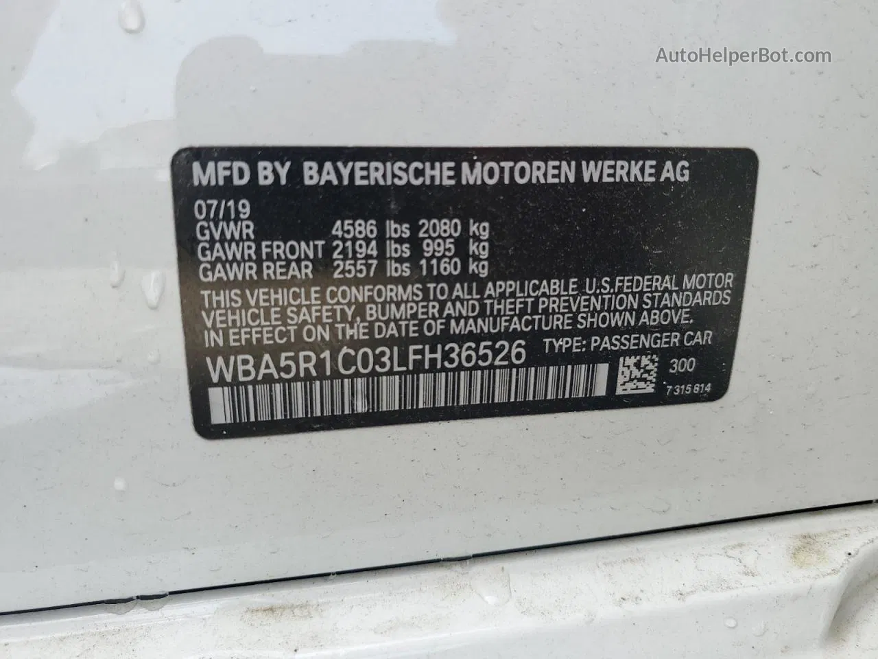 2020 Bmw 330i  White vin: WBA5R1C03LFH36526