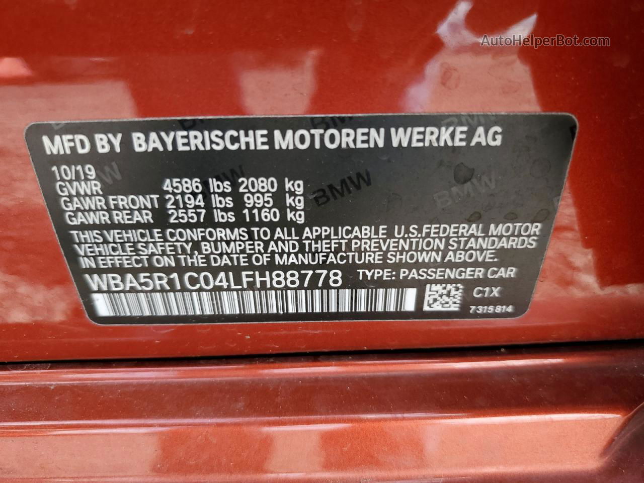 2020 Bmw 330i  Red vin: WBA5R1C04LFH88778