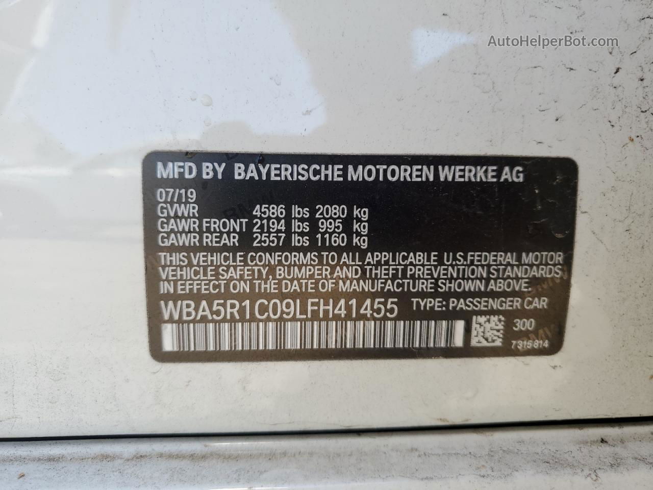 2020 Bmw 330i  White vin: WBA5R1C09LFH41455