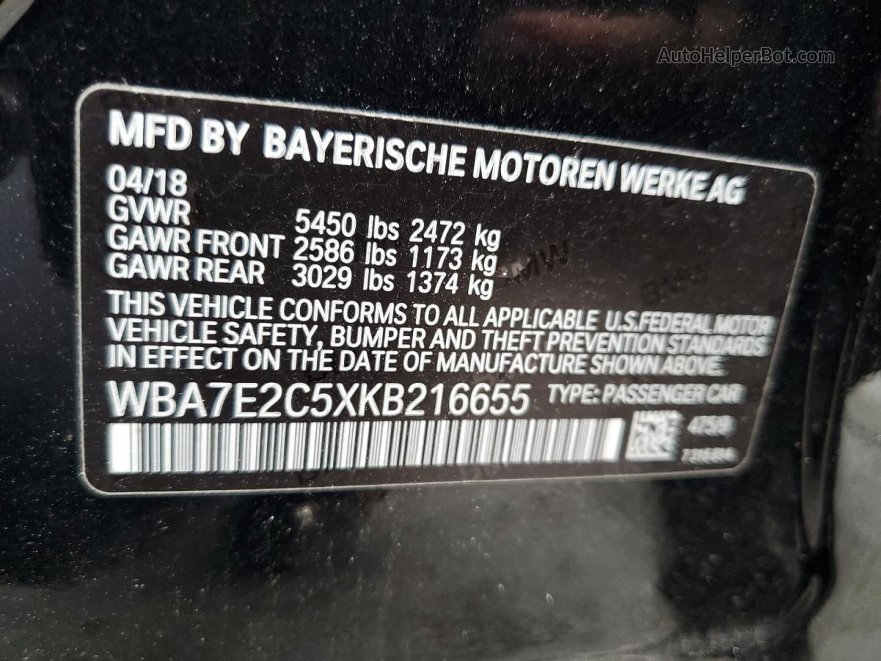 2019 Bmw 740 I Black vin: WBA7E2C5XKB216655