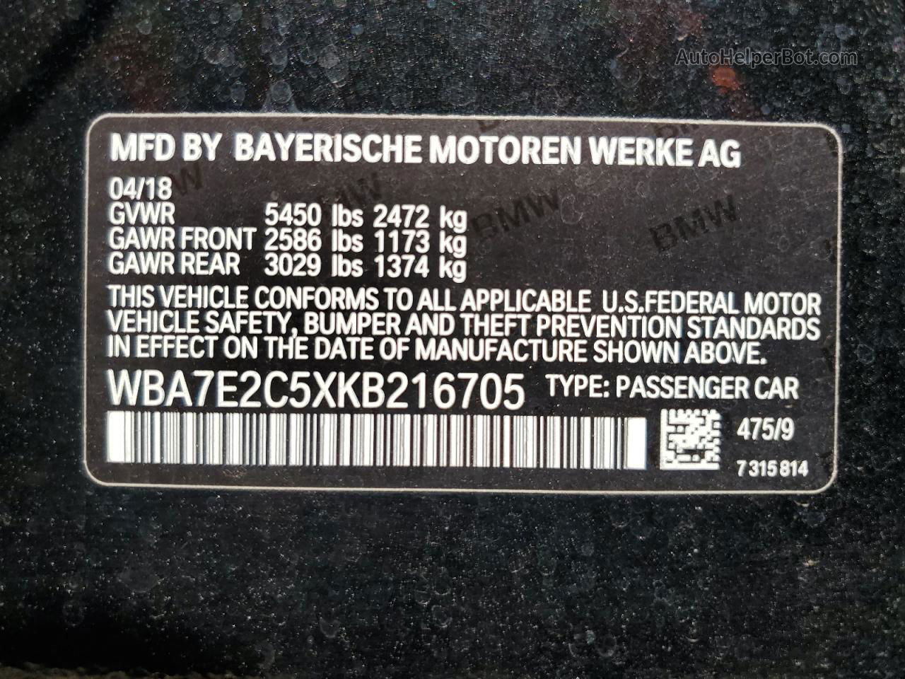 2019 Bmw 740 I Black vin: WBA7E2C5XKB216705