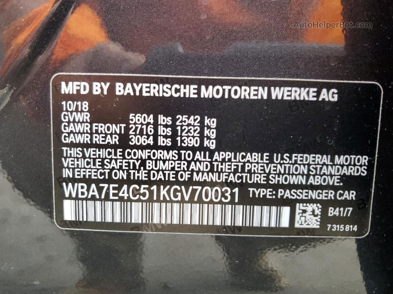 2019 Bmw 740 Xi Charcoal vin: WBA7E4C51KGV70031