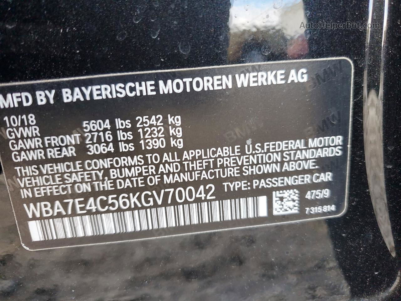 2019 Bmw 740 Xi Black vin: WBA7E4C56KGV70042