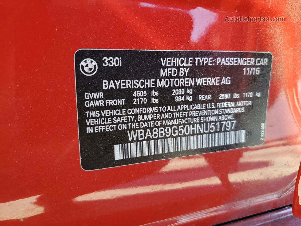 2017 Bmw 330 I Red vin: WBA8B9G50HNU51797