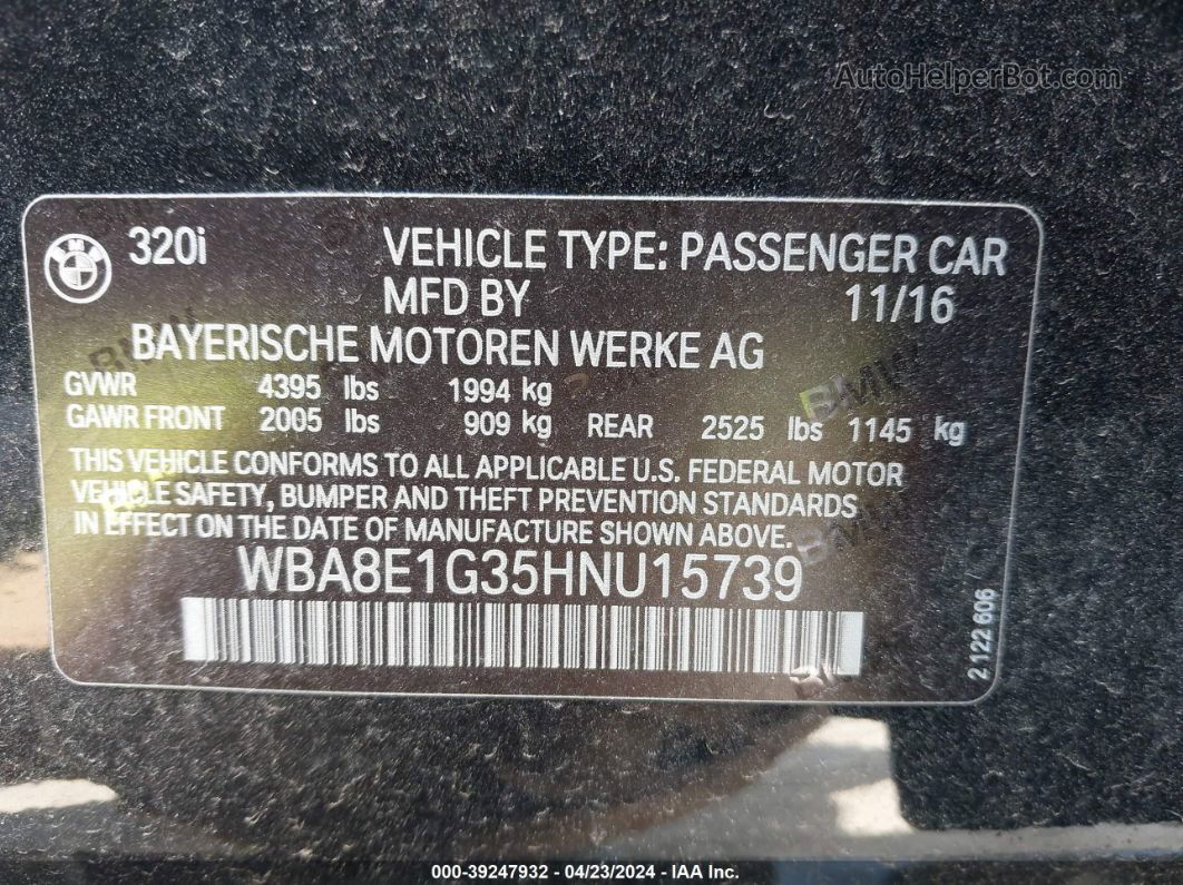 2017 Bmw 320i   Black vin: WBA8E1G35HNU15739