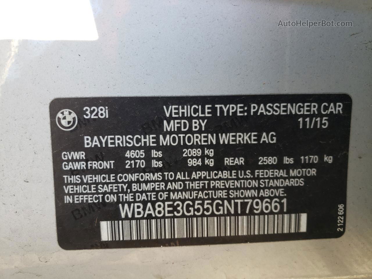 2016 Bmw 328 Xi Sulev Серебряный vin: WBA8E3G55GNT79661