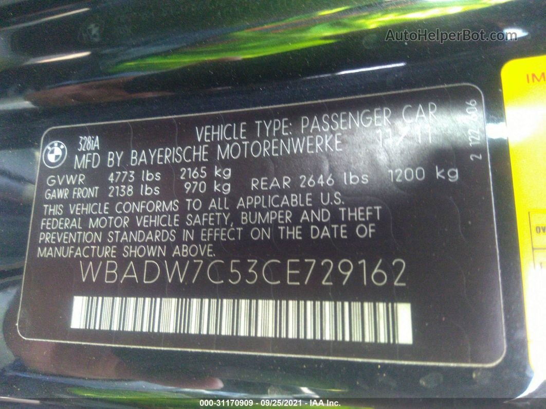 2012 Bmw 3 Series 328i Черный vin: WBADW7C53CE729162
