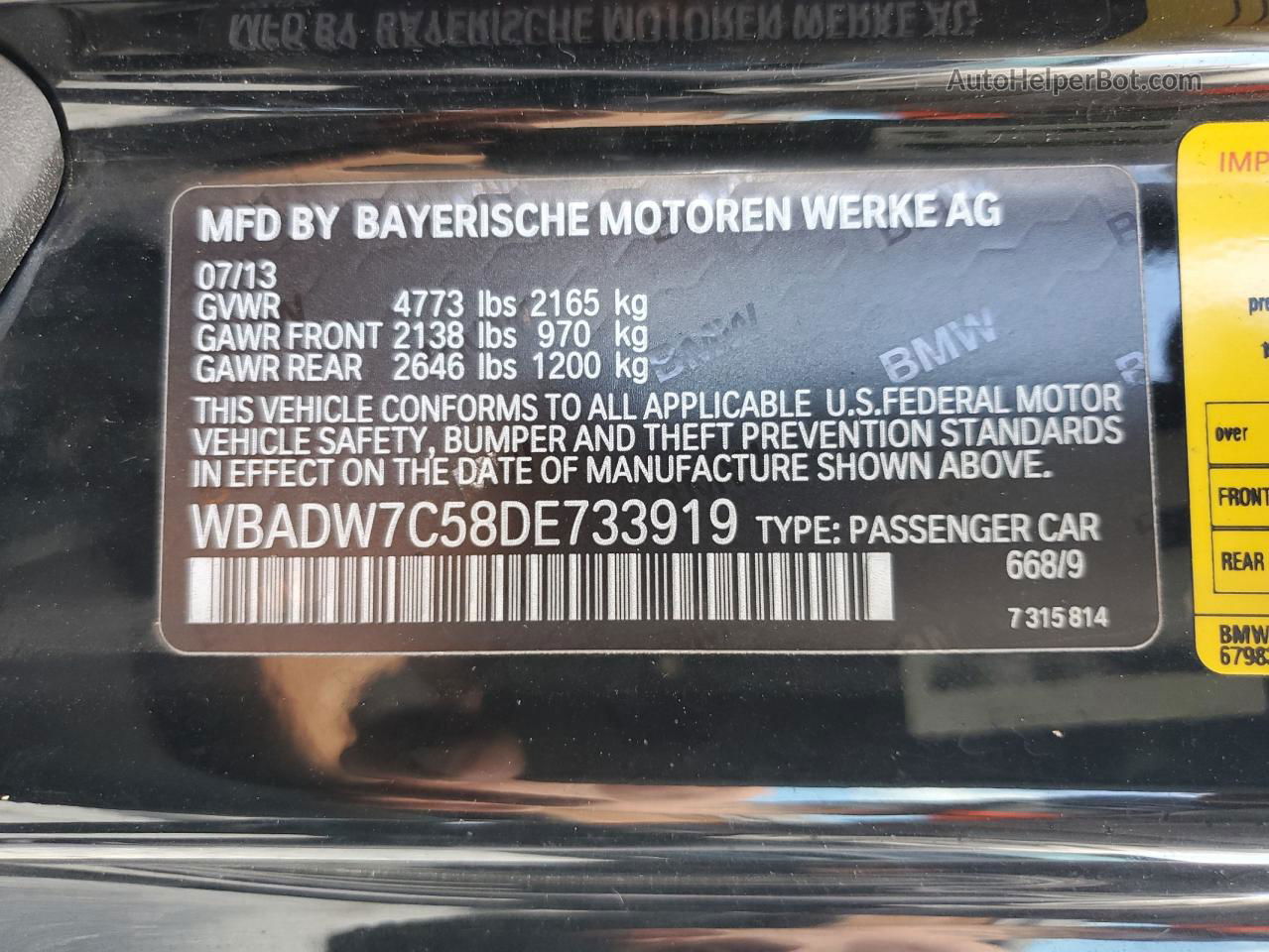 2013 Bmw 328 I Sulev Черный vin: WBADW7C58DE733919