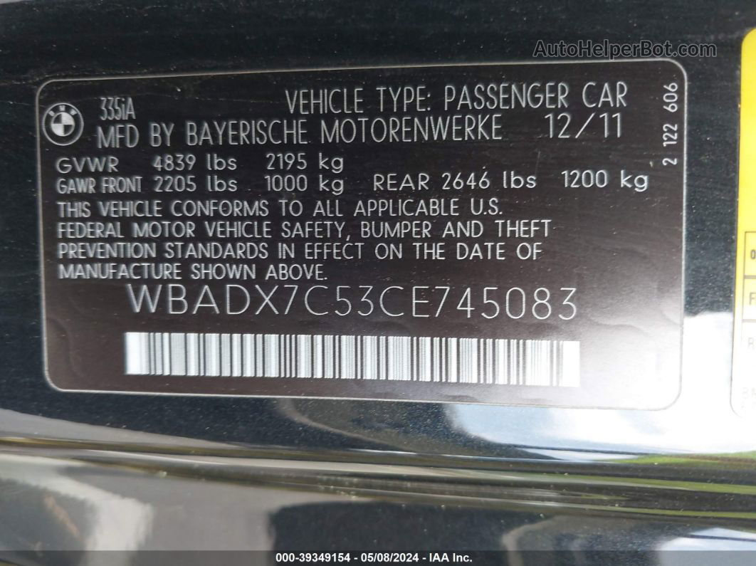 2012 Bmw 335i   Черный vin: WBADX7C53CE745083