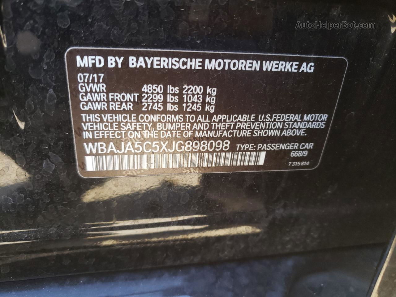 2018 Bmw 530 I Black vin: WBAJA5C5XJG898098