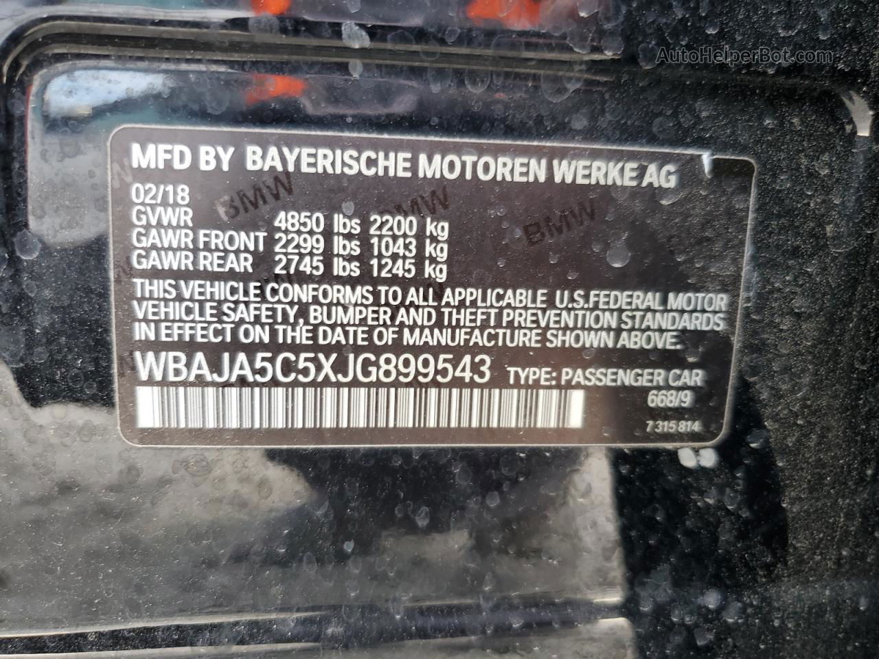 2018 Bmw 530 I Black vin: WBAJA5C5XJG899543