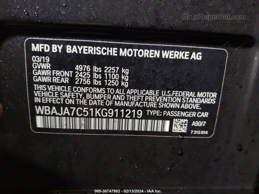 2019 Bmw 530i Xdrive Gray vin: WBAJA7C51KG911219