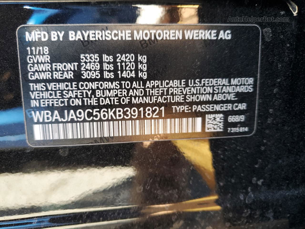 2019 Bmw 530e  Black vin: WBAJA9C56KB391821