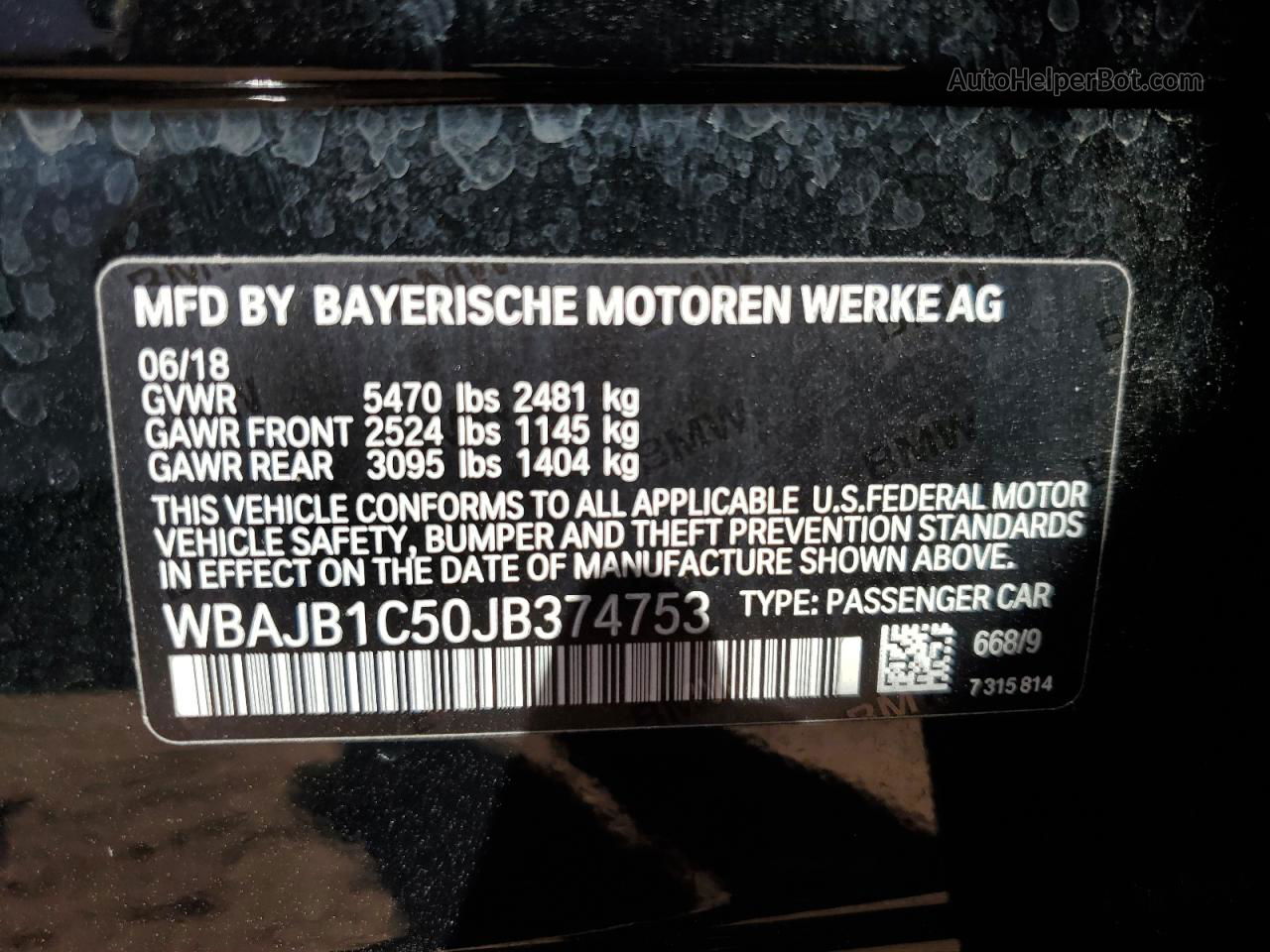 2018 Bmw 530xe  Black vin: WBAJB1C50JB374753