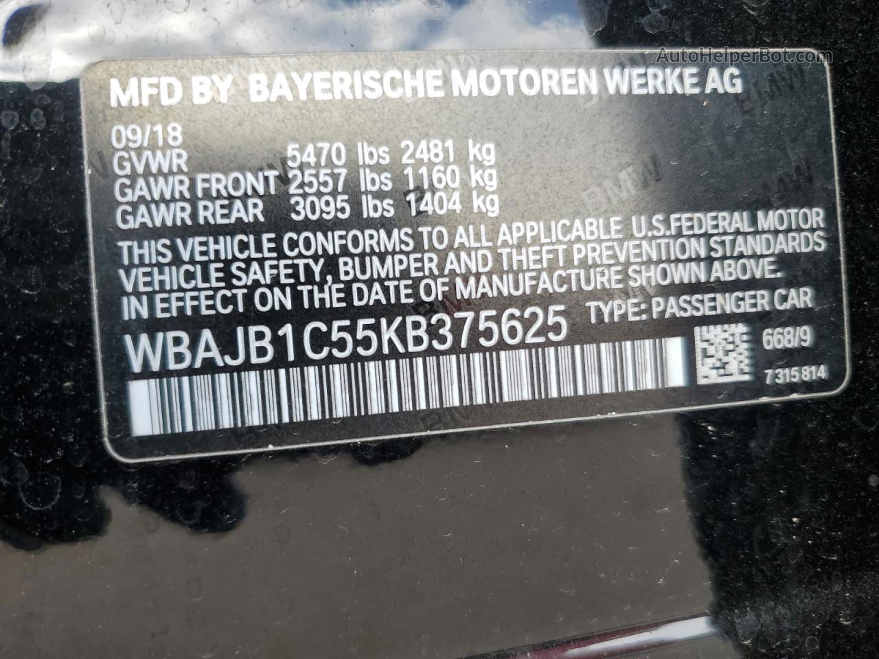 2019 Bmw 530xe  Black vin: WBAJB1C55KB375625