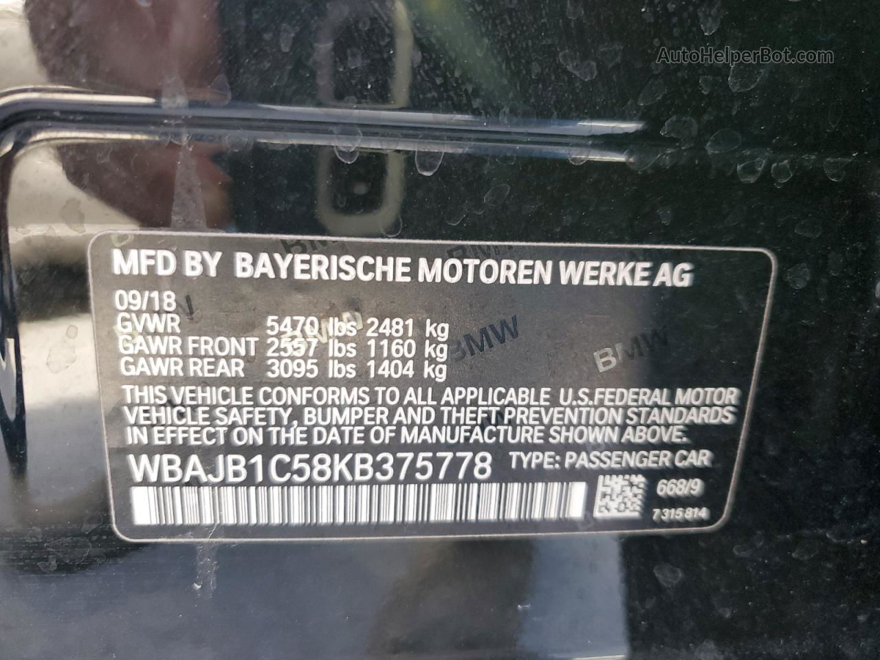 2019 Bmw 530xe  Black vin: WBAJB1C58KB375778