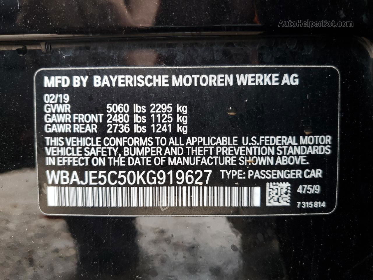 2019 Bmw 540 I Black vin: WBAJE5C50KG919627