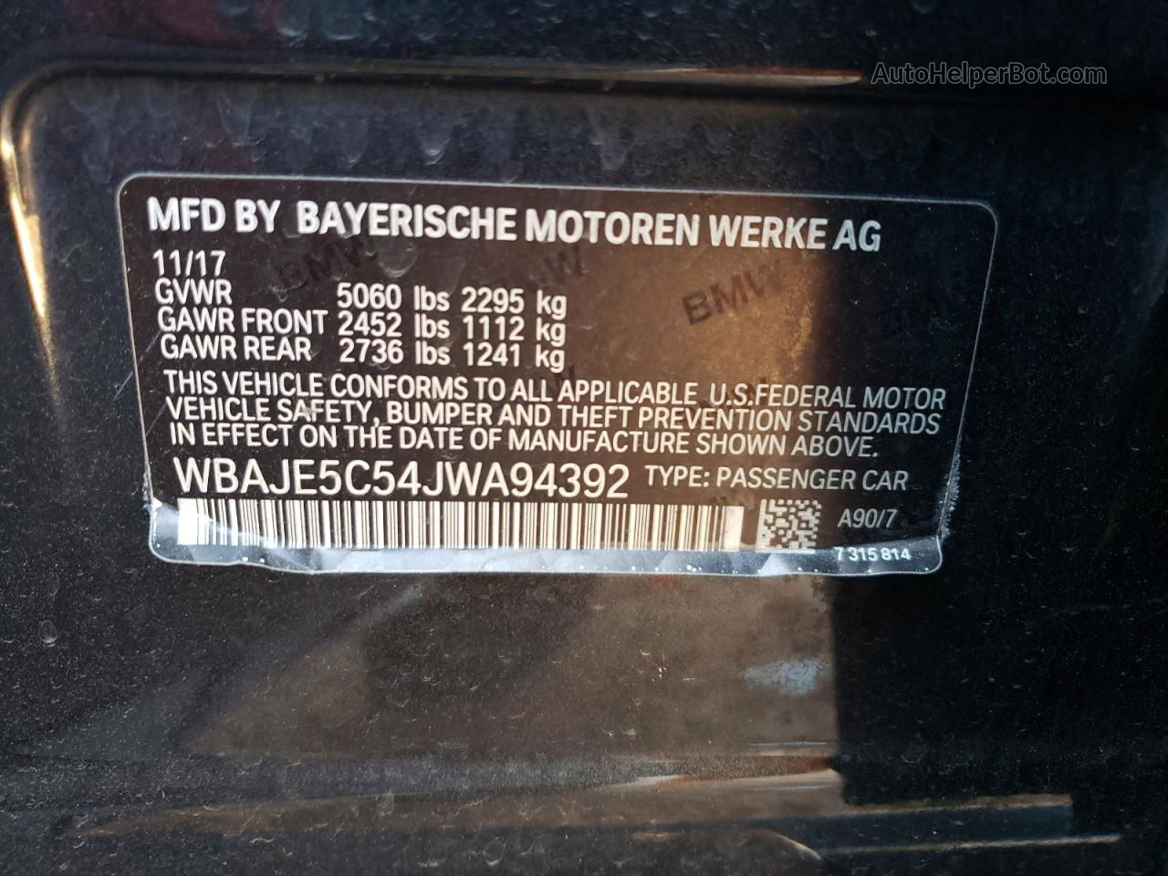 2018 Bmw 540 I Black vin: WBAJE5C54JWA94392